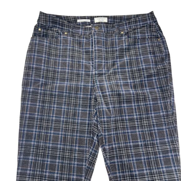 Charter Club Lexington Straight Leg Navy Blue/Black Plaid Corduroy Pants Size 12 - Picture 6 of 11